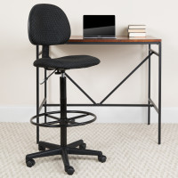 Flash Furniture Black Patterned Fabric Ergonomic Drafting Stool (Adjustable Range 26’’-30.5’’H or 22.5’’-27’’H) BT-659-BLK-GG